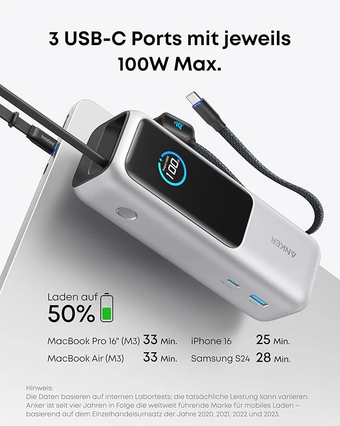 Anker Powerbank (25K, 165W, Integriertes + einziehbares Kabel) - Image 8