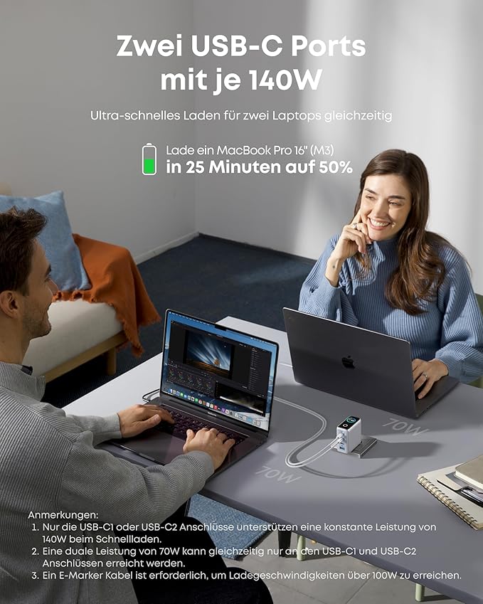 Anker Ladegerät (140W, 4-Port, PD 3.1) mit USB-C Kabel - Image 9