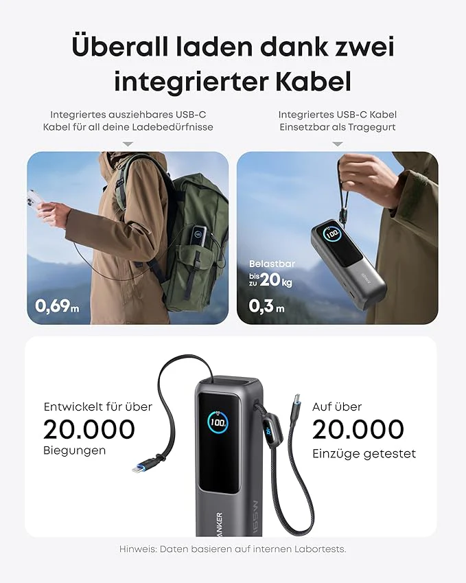 Anker Powerbank (25K, 165W, Integriertes + einziehbares Kabel) - Image 3