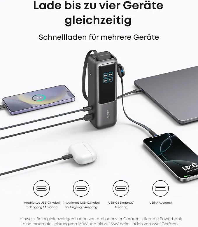 Anker Powerbank (25K, 165W, Integriertes + einziehbares Kabel) - Image 5