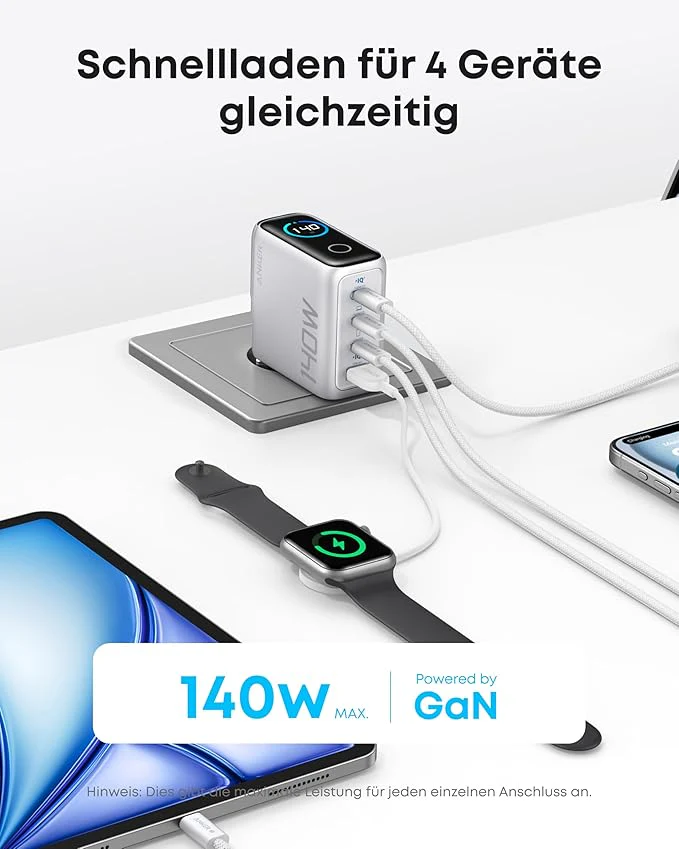 Anker Ladegerät (140W, 4-Port, PD 3.1) mit USB-C Kabel - Image 8