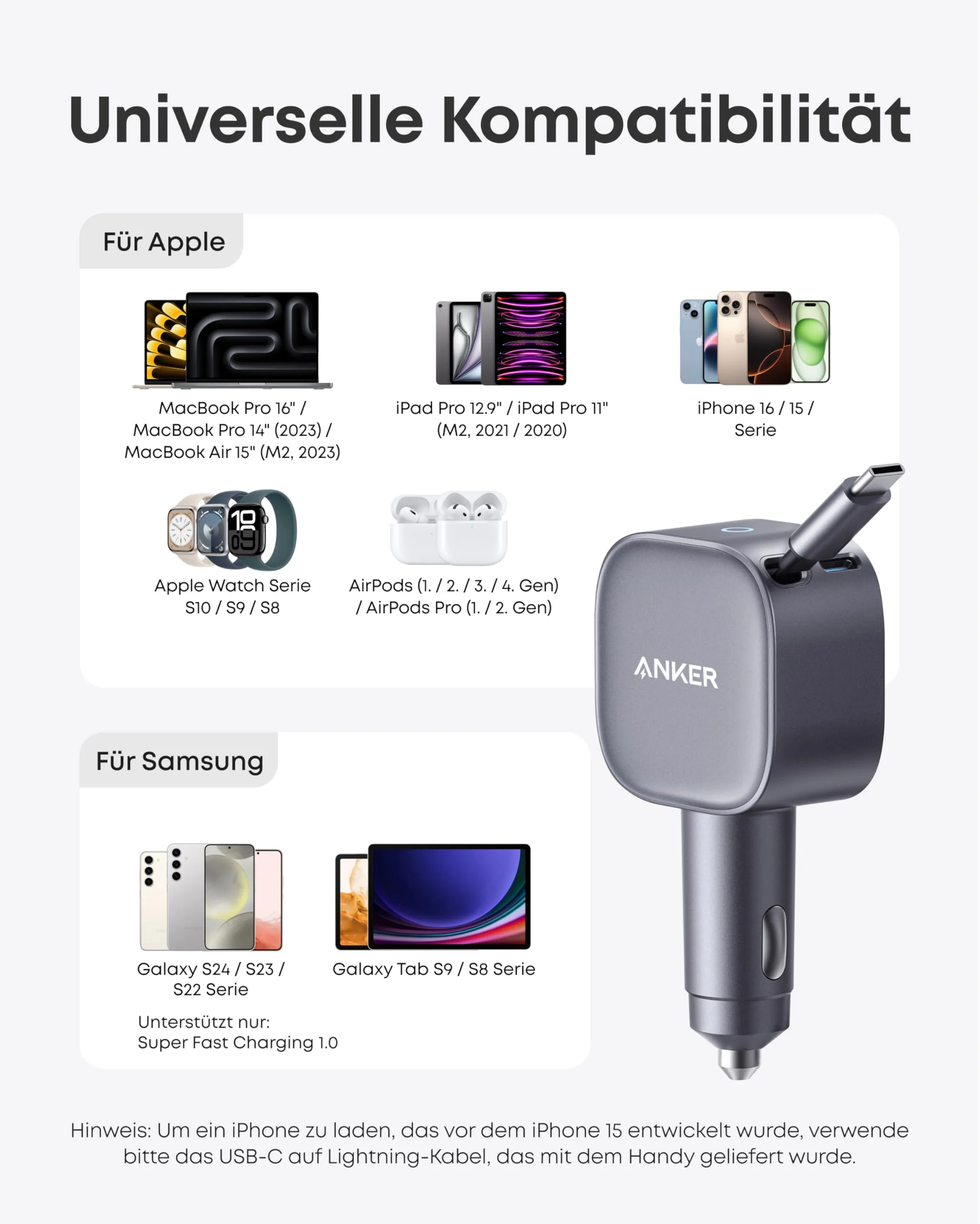 Anker Nano Kfz-Ladegerät (75W, USB-C Port, Integriertes einziehbares USB-C Kabel) - Image 6