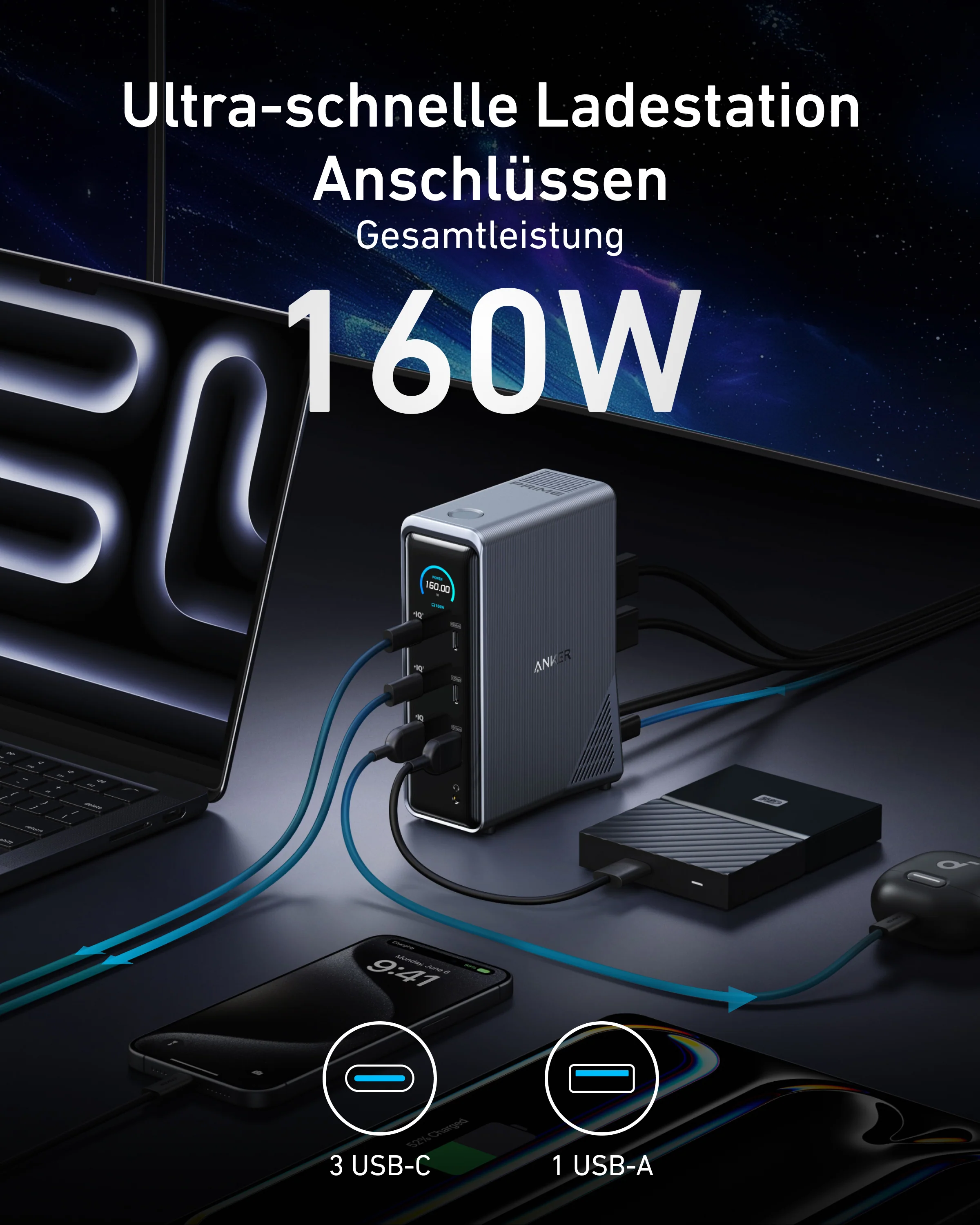 Anker Prime Ladedock (14-in-1, Duales Display, 160W) - Image 4