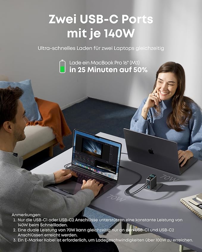 Anker Ladegerät (140W, 4-Port, PD 3.1) mit USB-C Kabel - Image 3